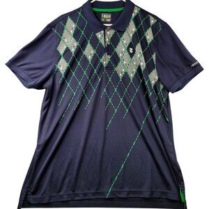 Izod Golf Mens XL Polo Shirt Argyle Pattern Navy Blue Green Country Club
